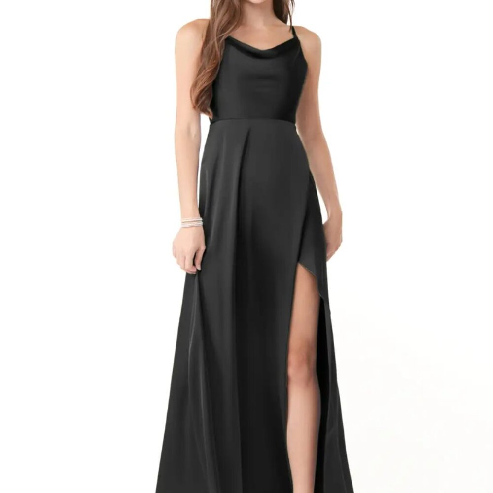 Azazie Naomi Black Satin Dress NWT